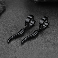 Brincos de argola Huggie de chifre italiano Cornicello para homens