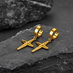 Star Cross Dangle Hoop Earrings For Men
