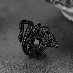 Anel de aço inoxidável com dragão espiral punk para homens e mulheres