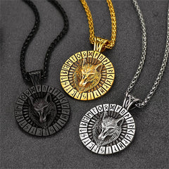 Colar com Medalha de Lobo Viking e Runas, Joia Masculina
