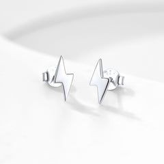 Sterling Silver Lightning Bolt Stud Earrings For Women Men