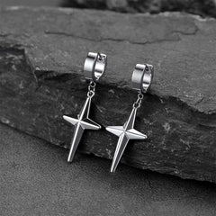 Star Cross Dangle Hoop Earrings For Men