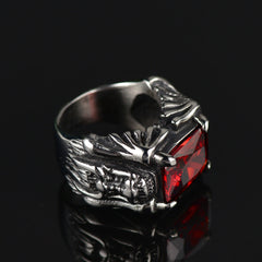 Anel de dragão rubi gótico em aço inoxidável com oferta relâmpago