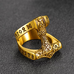Wikinger Mjolnir Thors Hammer Ring Rune Männer