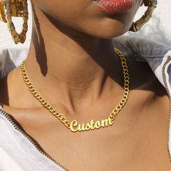 Colar de corrente gargantilha com placa de identificação personalizada para mulheres de 18 polegadas