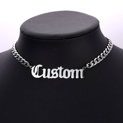 Colar de corrente gargantilha com placa de identificação personalizada para mulheres de 18 polegadas