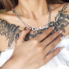 Colar de corrente gargantilha com placa de identificação personalizada para mulheres de 18 polegadas