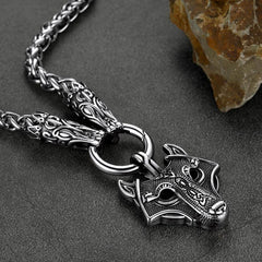Colar com pingente de lobo viking, corrente de corda de lobo para homens