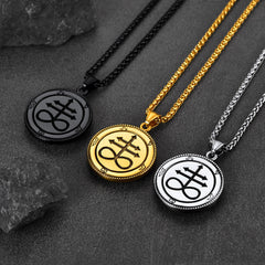 Colar masculino com cruz de Leviatã e cabra satânica Baphomet