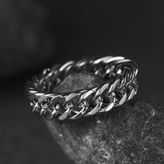 Anel de aço inoxidável com corrente cubana da moda para homens