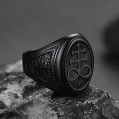 Satanic Leviathan Cross Signet Ring Men