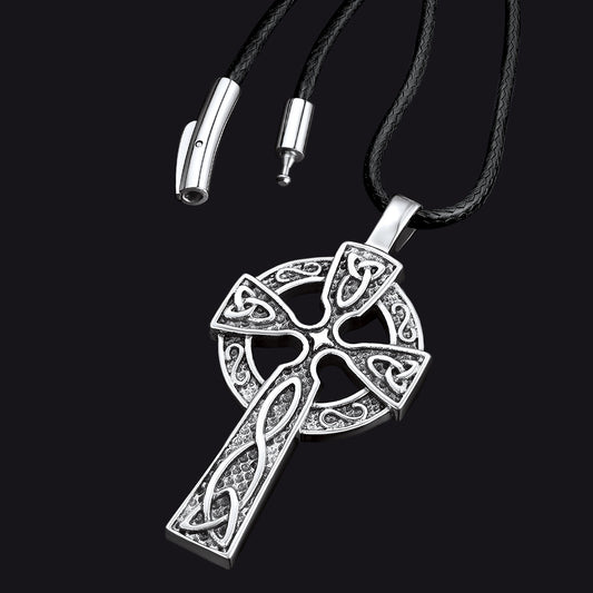 Colar com pingente de cruz celta grande para homens e mulheres