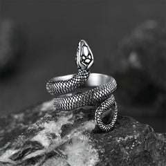Punk Coiled Snake Stainless Steel Ring Men Women