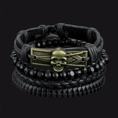 Multi Skull Braided Leather Rope Wristband Gift Son Bracelet