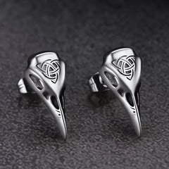 Viking Raven Skull Earrings Studs With Celtic Knot For Men
