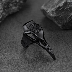 Anel de Caveira de Corvo Viking Bússola Masculino