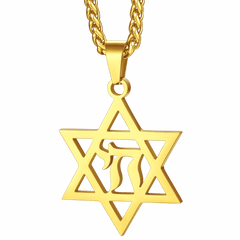 Colar Masculino com Letra Hebraica Estrela de David