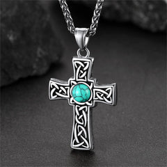 Turquoise Celtic Cross Pendant Necklace Men