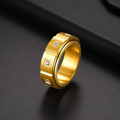 Mens Zircon Rotatable Ring Stainless Steel