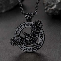 Viking Odins Raven Necklace Men Runes
