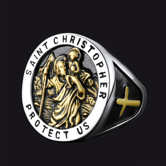 St Christopher Stainless Steel Ring Men