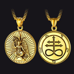 Colar masculino com cruz de Leviatã e cabra satânica Baphomet
