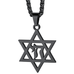 Colar Masculino com Letra Hebraica Estrela de David