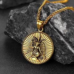 Colar masculino com cruz de Leviatã e cabra satânica Baphomet