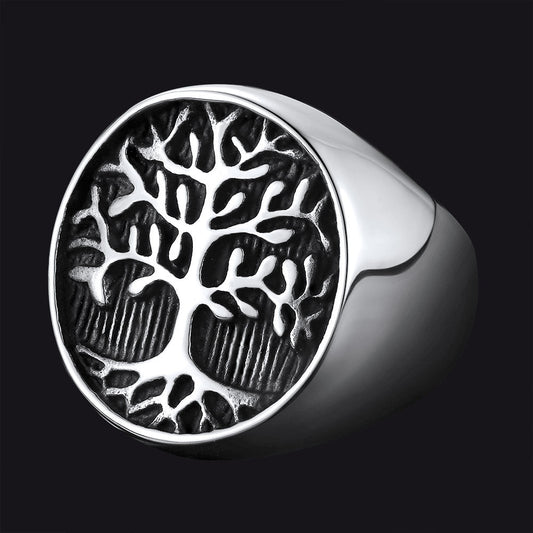 Vintage Tree Life Signet Ring Men