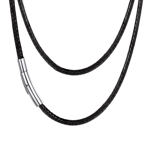 Colar de corda de cera com corrente de couro trançado 2 mm/3 mm