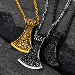 Colar com pingente Viking Battle Axe e bússola masculino
