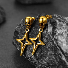 Skull Dangle Stud Earrings with Cross Star For Men