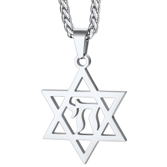 Colar Masculino com Letra Hebraica Estrela de David
