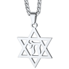 Colar Masculino com Letra Hebraica Estrela de David