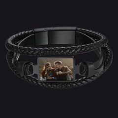Pulseira de couro preta com imagem personalizada