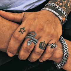 Punk Coiled Snake Stainless Steel Ring Men Women