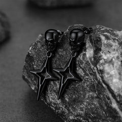Skull Dangle Stud Earrings with Cross Star For Men