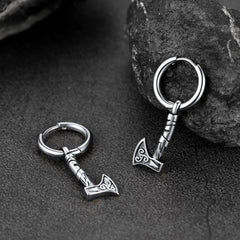 Brincos de argola pendentes Viking Rune Battle Axe Viking para homens