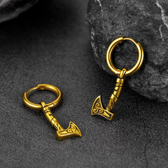 Brincos de argola pendentes Viking Rune Battle Axe Viking para homens