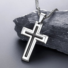 Colar com pingente de cruz esmaltado preto cristão para homens e mulheres