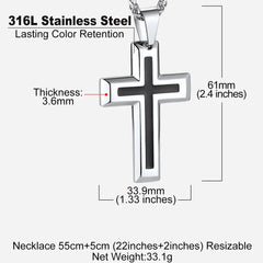Colar com pingente de cruz esmaltado preto cristão para homens e mulheres