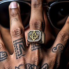 Square Masonic Signet Ring Runes Men