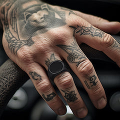 Anel de sinete redondo de ônix preta masculino em aço inoxidável