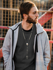 Rosário personalizado com contas em cruz e colar com imagem feminina e masculina