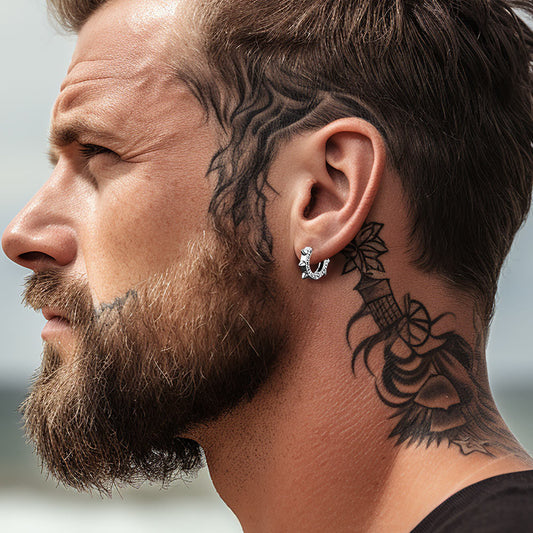Brincos de argola com rebite de prata esterlina e runas vikings para homens