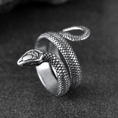 Punk Coiled Snake Stainless Steel Ring Men Women