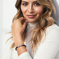 Black Braided Leather Skull Bracelet