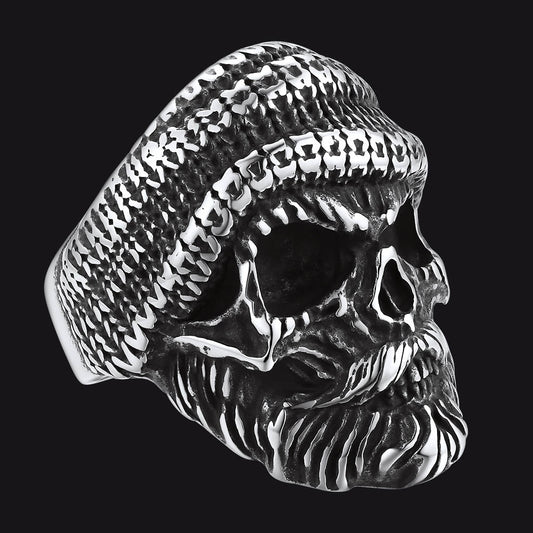Anel de motociclista punk de aço inoxidável com esqueleto de caveira