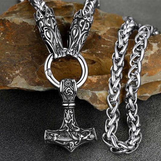 Colar Viking Thors Martelo Mjolnir Masculino Corrente de Lobo