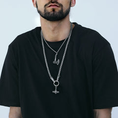 Colar Viking Thors Martelo Mjolnir Masculino Corrente de Lobo